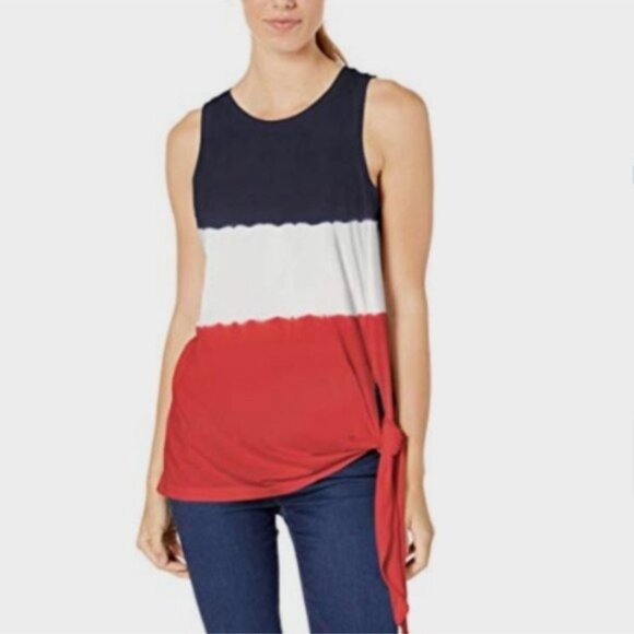Chaps Womens Large Sleeveless Tie-Front Top Red/White/Blue - Picture 9 of 11